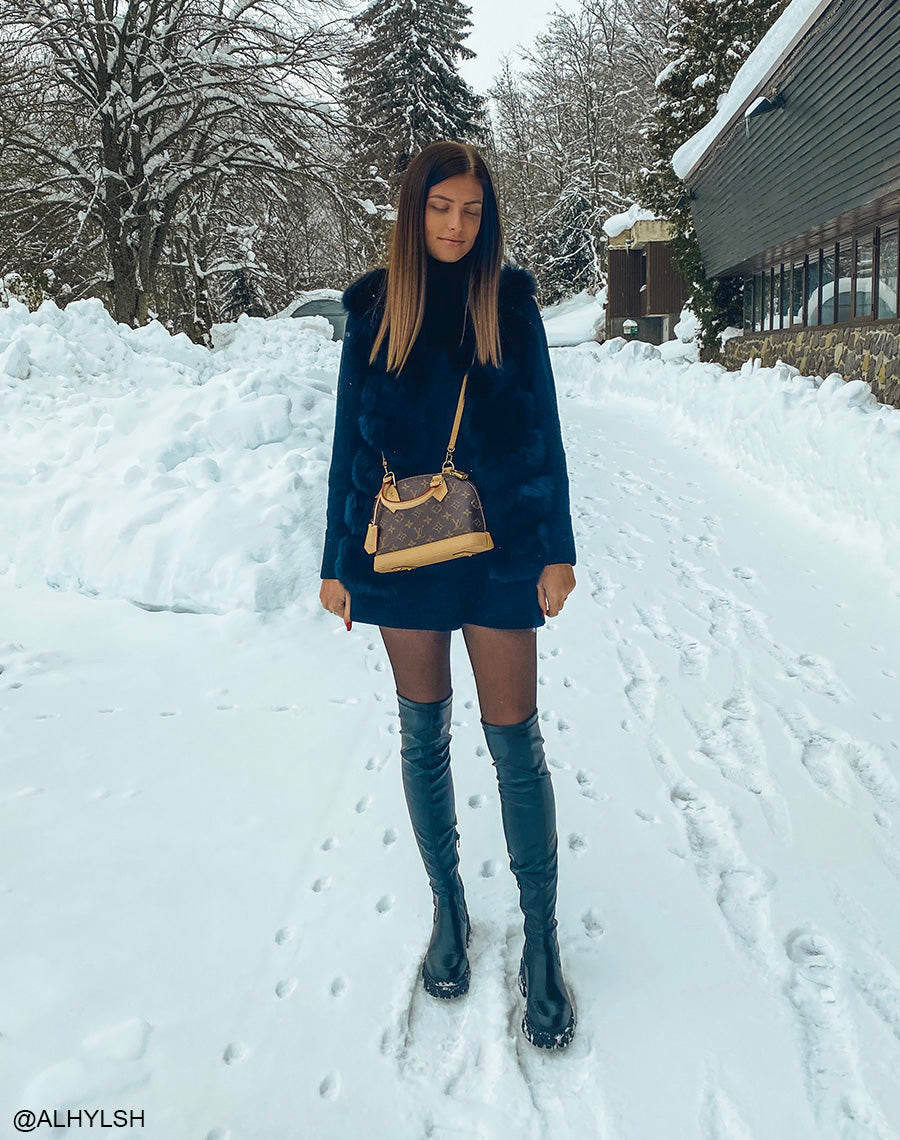 Cuissardes noires en similicuir à semelles crantées