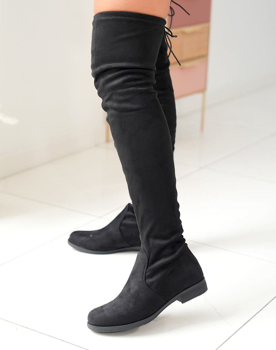 Cuissardes noires en suédine ajustables