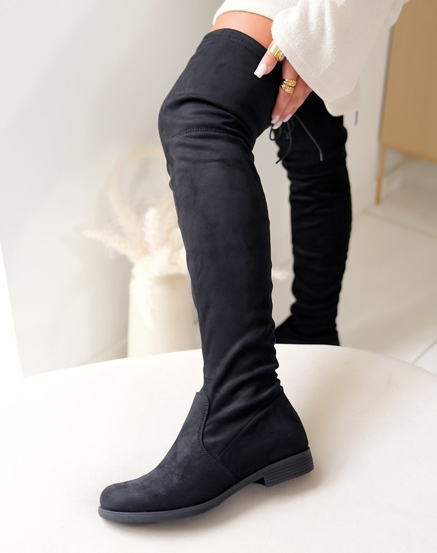 Cuissardes noires en suédine ajustables