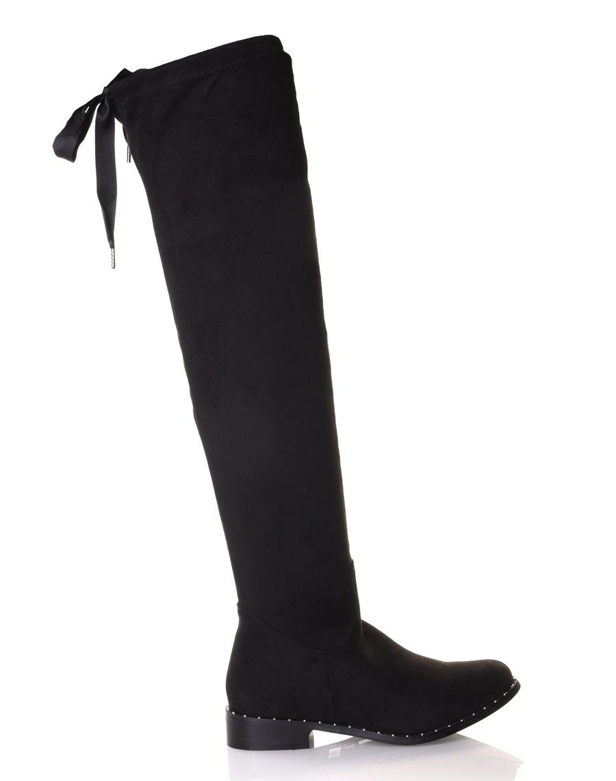 Cuissardes noires en suédines semelles ornées de clous