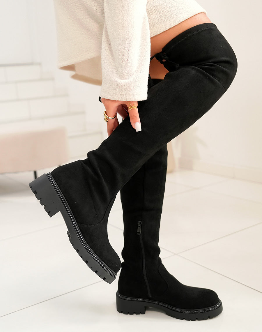 Cuissardes noires à semelle à strass noirs