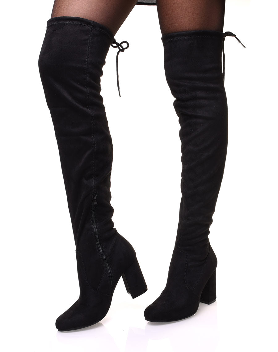 Cuissardes noires suédines à talons