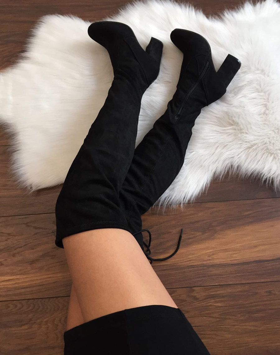 Cuissardes noires suédines à talons