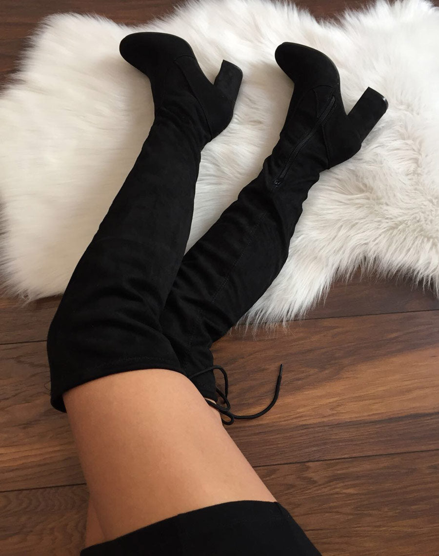 Cuissardes noires suédines à talons