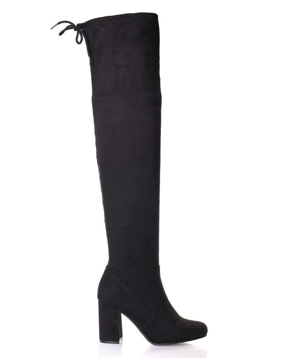 Cuissardes noires suédines à talons