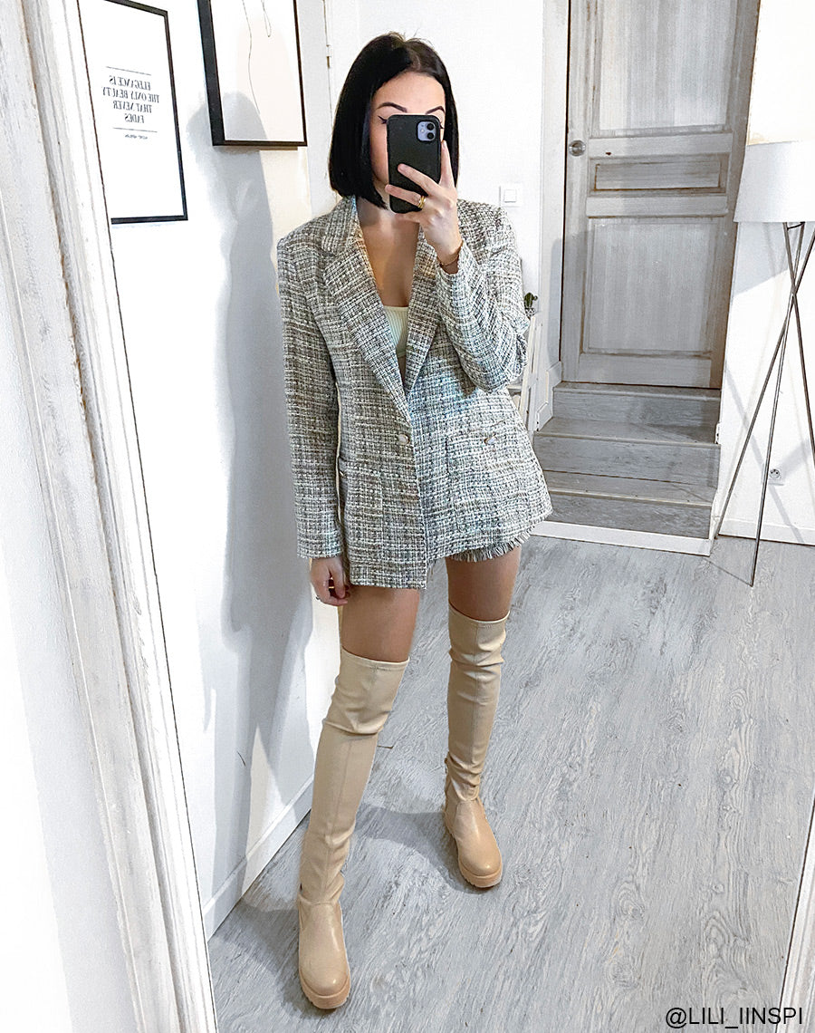 Cuissardes plates beiges à plateforme crantée