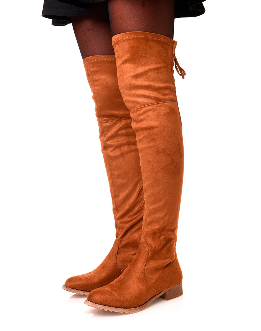 Cuissardes plates camel à lacets