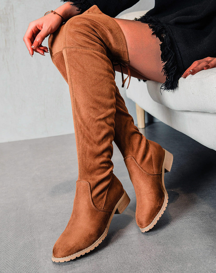 Cuissardes plates en suédine camel