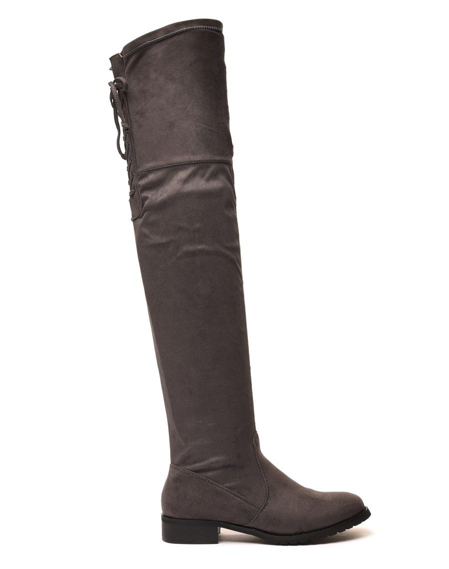 Cuissardes plates en suédine grises