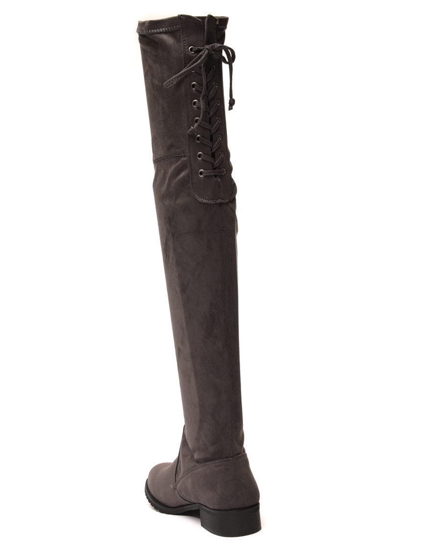 Cuissardes plates en suédine grises