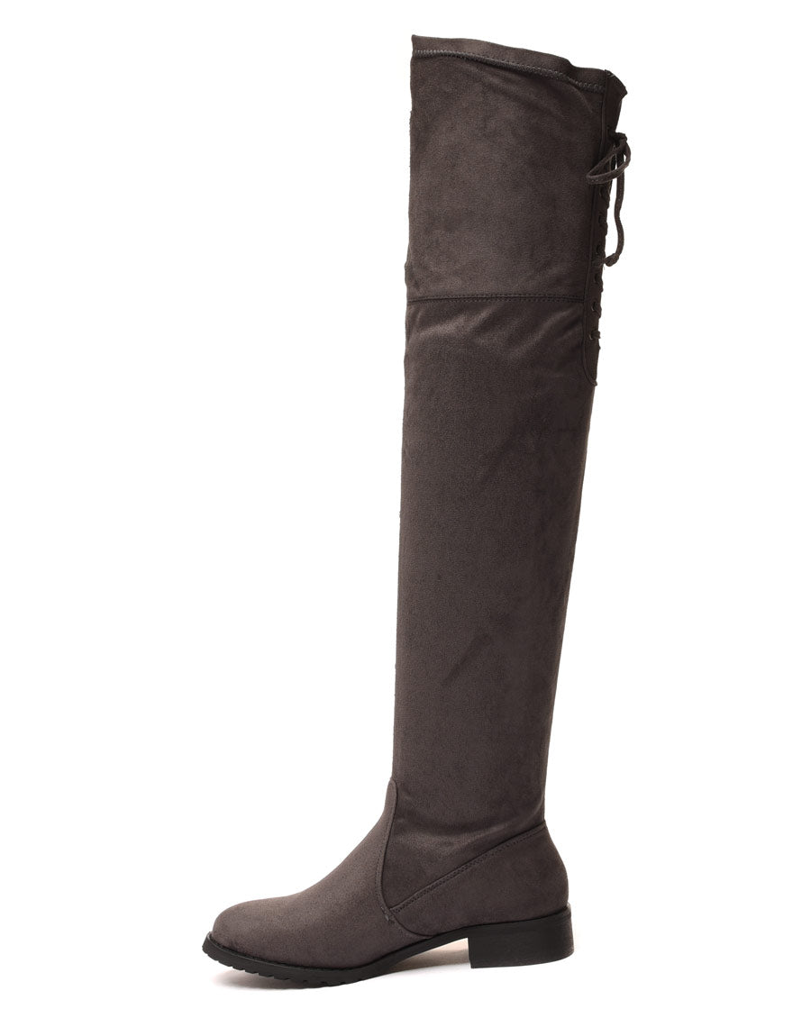 Cuissardes plates en suédine grises