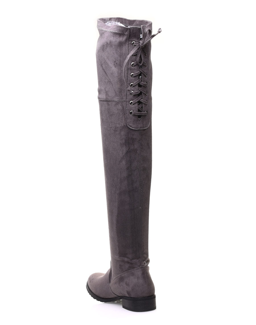 Cuissardes plates grises à lacets