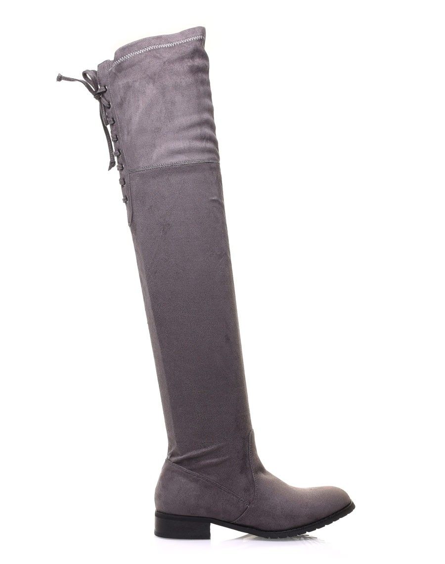 Cuissardes plates grises à lacets