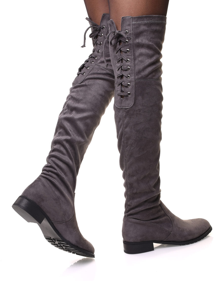 Cuissardes plates grises à lacets