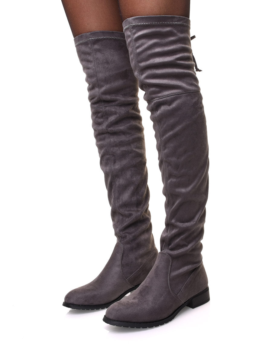 Cuissardes plates grises à lacets