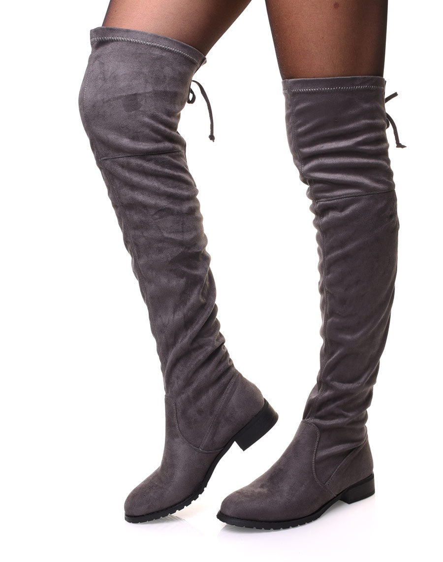 Cuissardes plates grises à lacets