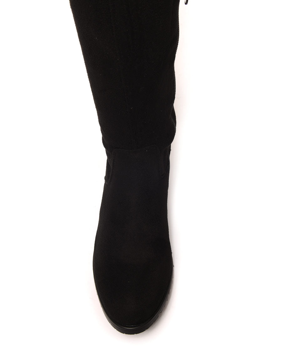 Cuissardes plates noires effet suédine