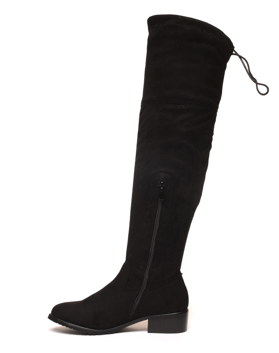 Cuissardes plates noires effet suédine