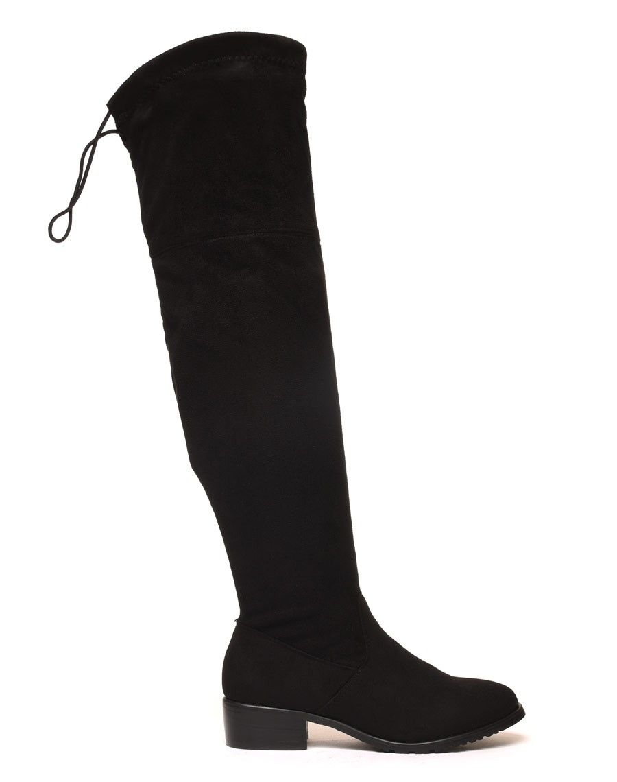 Cuissardes plates noires effet suédine