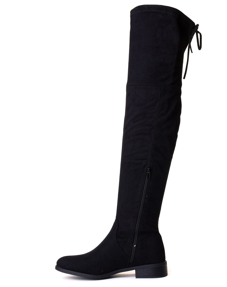 Cuissardes plates noires en suédine