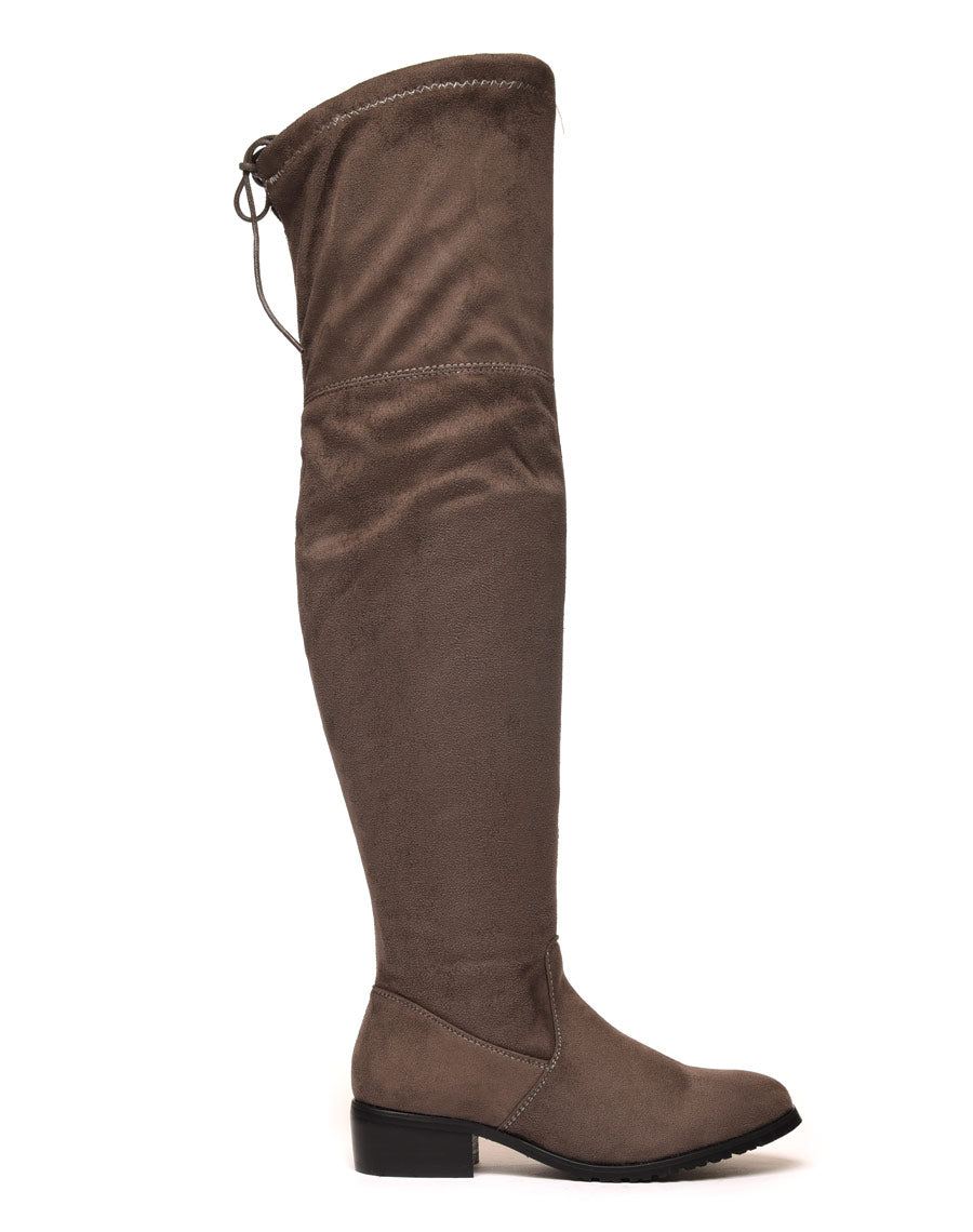 Cuissardes plates taupe foncé effet suédine