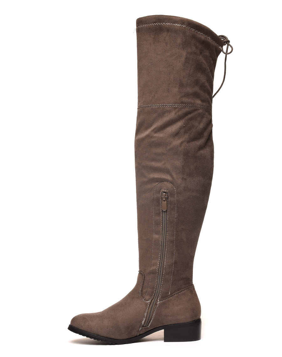 Cuissardes plates taupe foncé effet suédine