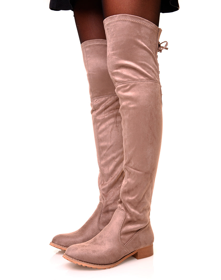 Cuissardes plates taupe à lacets