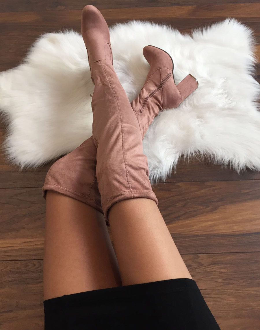 Cuissardes roses suédines à talons