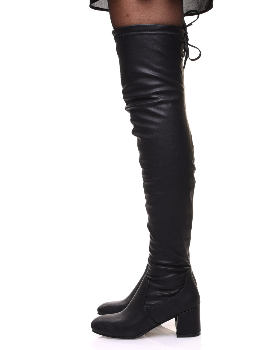 Cuissardes souples noires à talons mi hauts