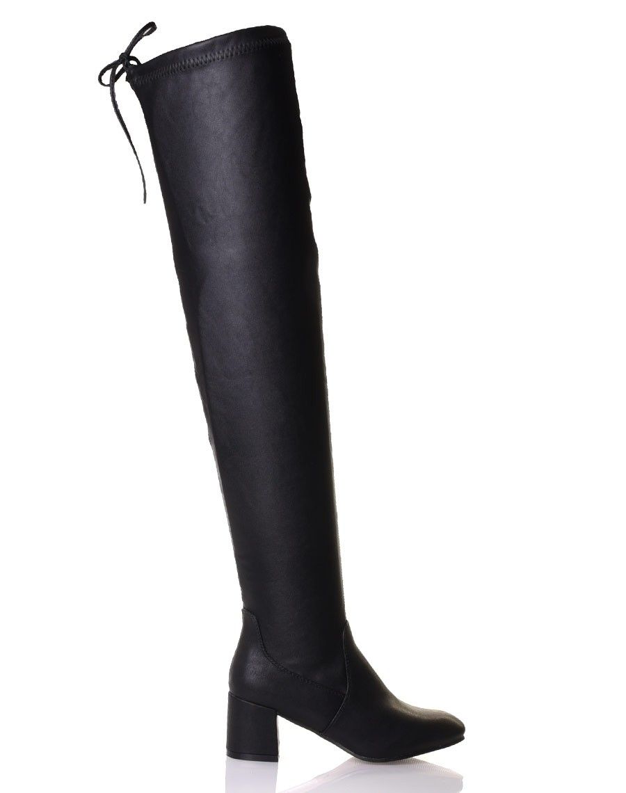 Cuissardes souples noires à talons mi hauts