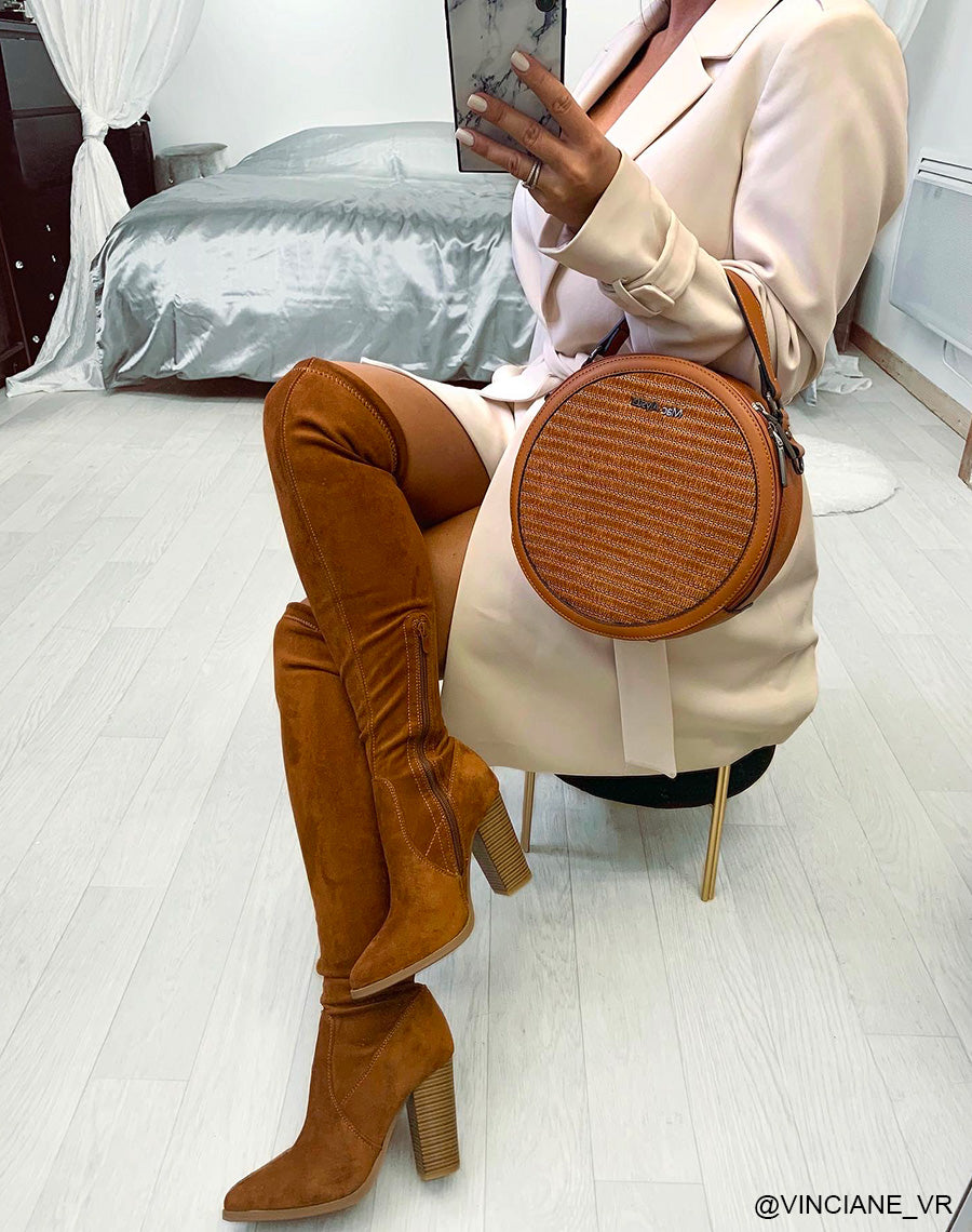 Cuissardes à talon camel et à bout pointu