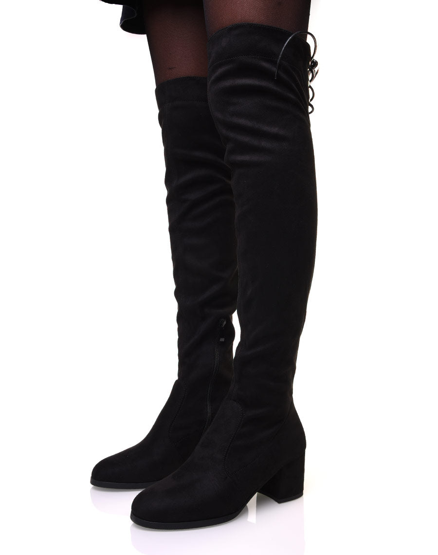 Cuissardes à talon noires en suédine ajustable