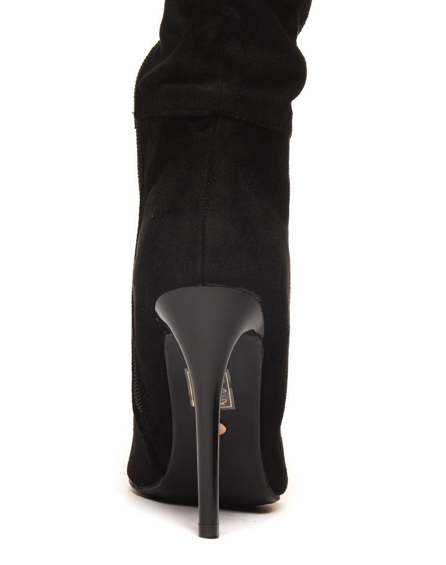 Cuissardes à talons aiguilles noires suédine