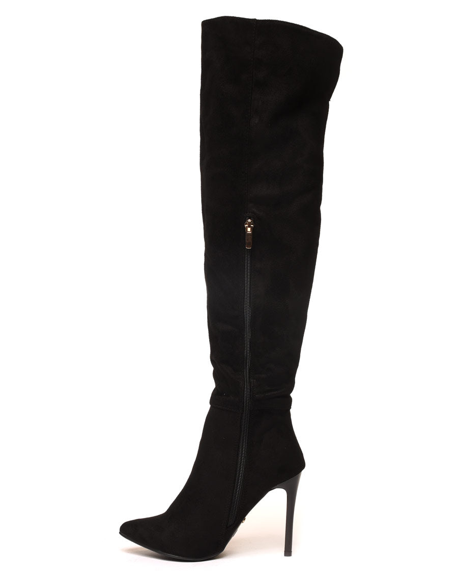 Cuissardes à talons aiguilles noires suédine