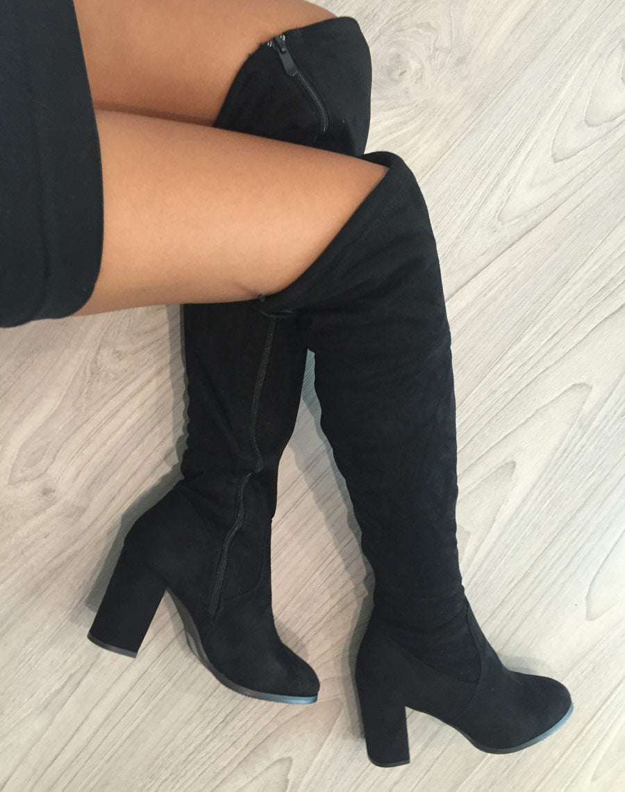 Cuissardes à talons ajustables en haut intérieur fourré