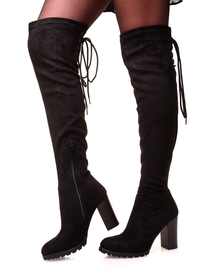 Cuissardes à talons en suédines noires