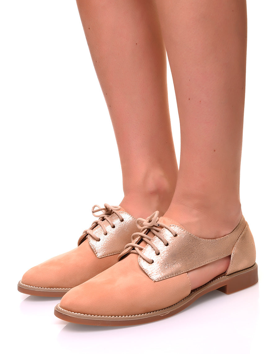 Derbies ajourées en suédine beiges et dorés