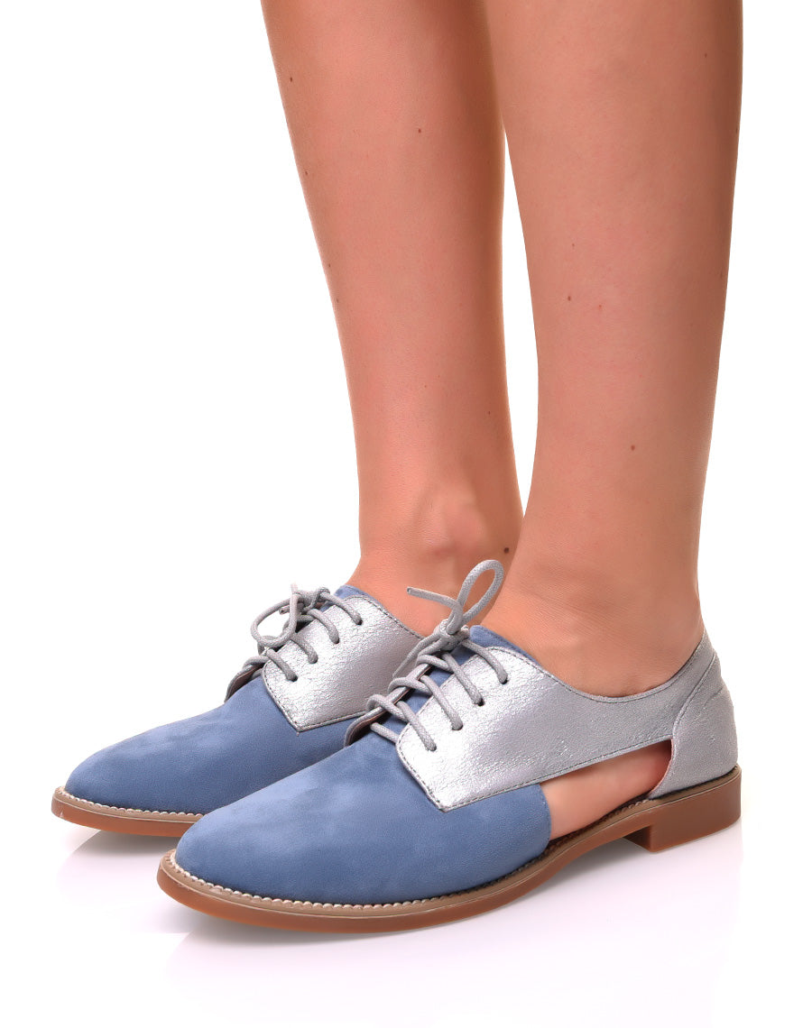 Derbies ajourées en suédine bleues et argentées