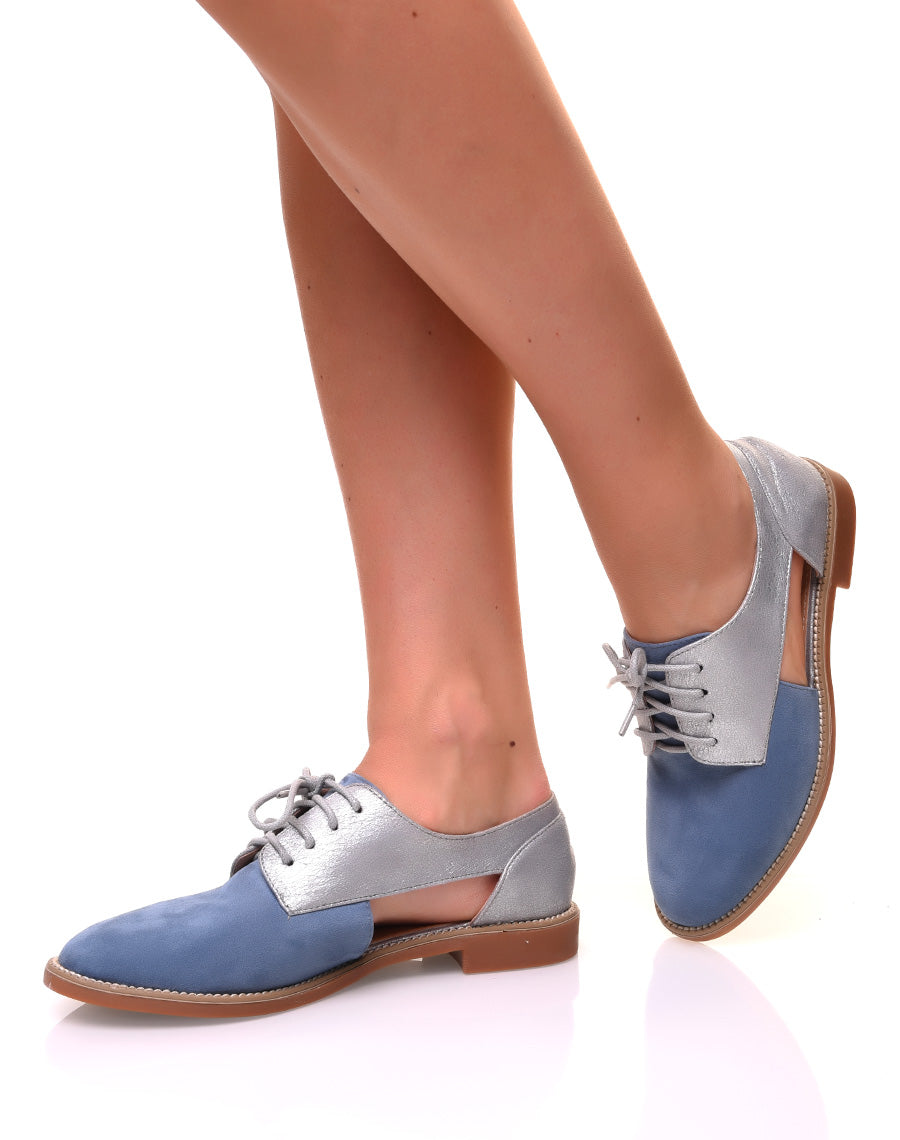 Derbies ajourées en suédine bleues et argentées
