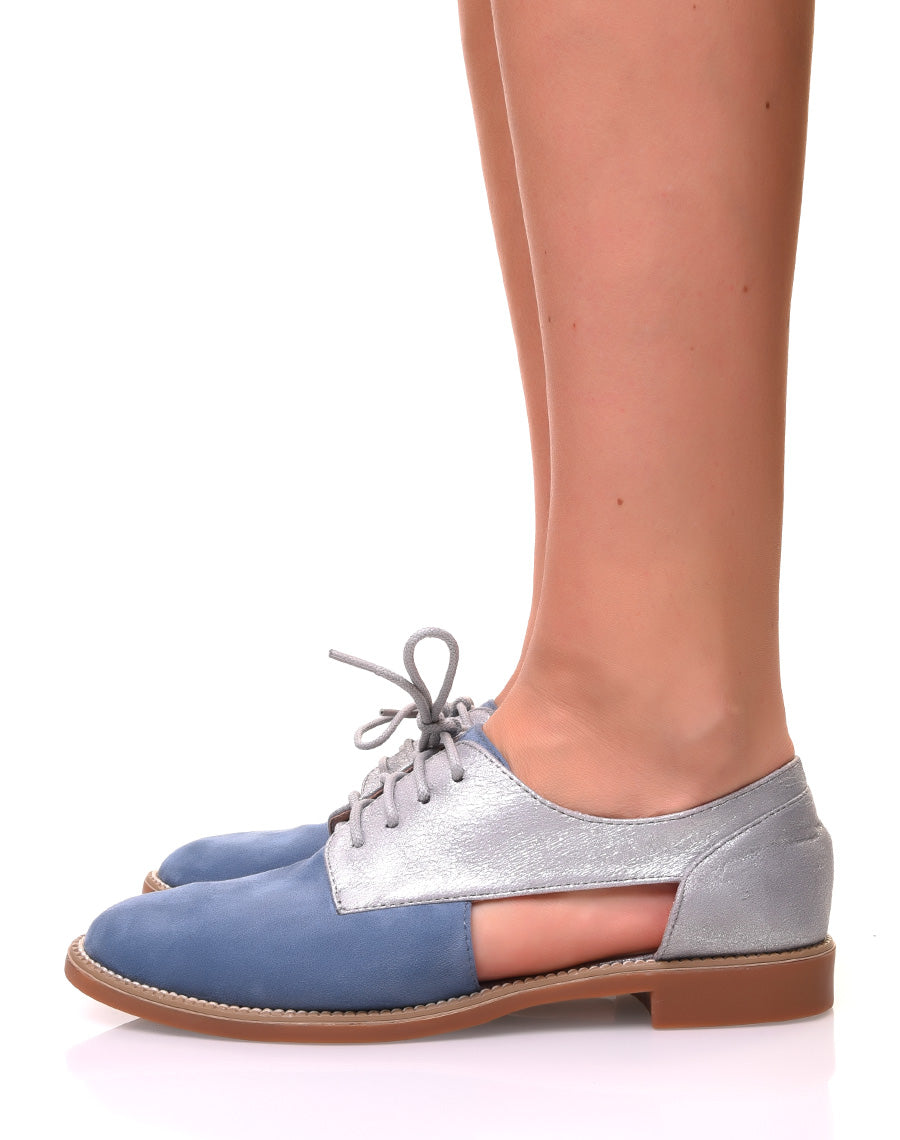 Derbies ajourées en suédine bleues et argentées