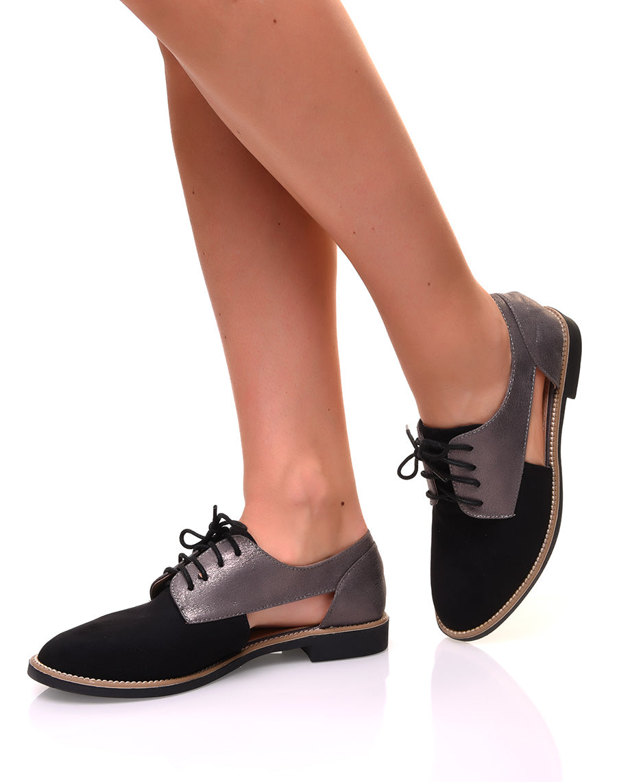 Derbies ajourées en suédine noires et argentées