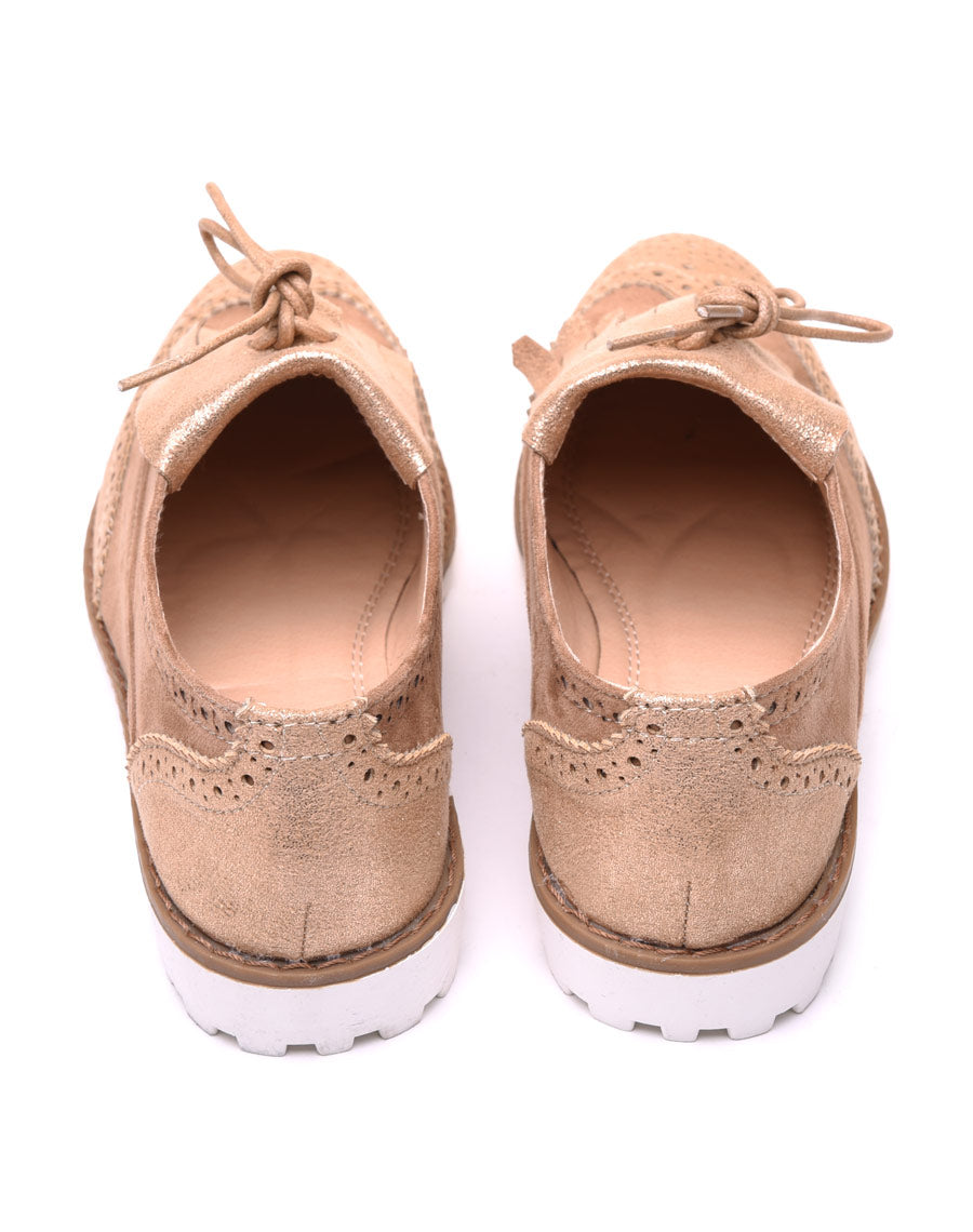 Derbies bi matières beige et champagne à franges