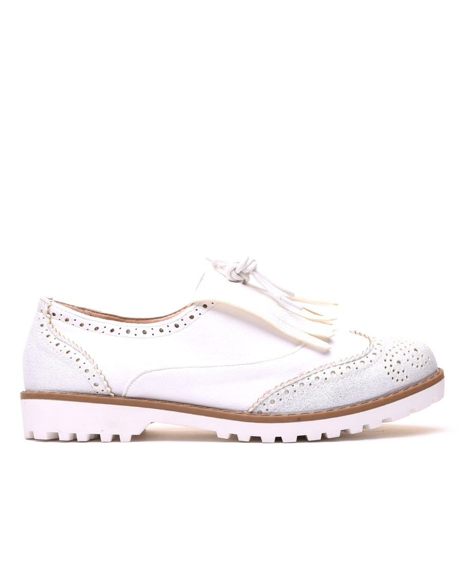 Derbies bi matières blanches à franges