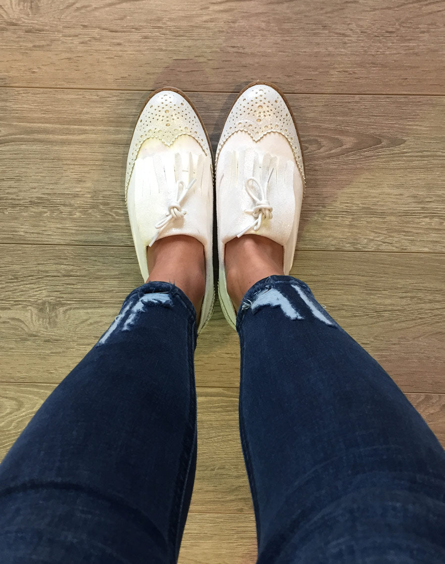 Derbies bi matières blanches à franges