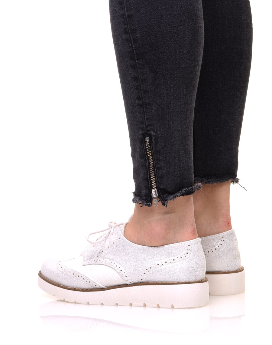 Derbies bi matières blanches à semelles compensées