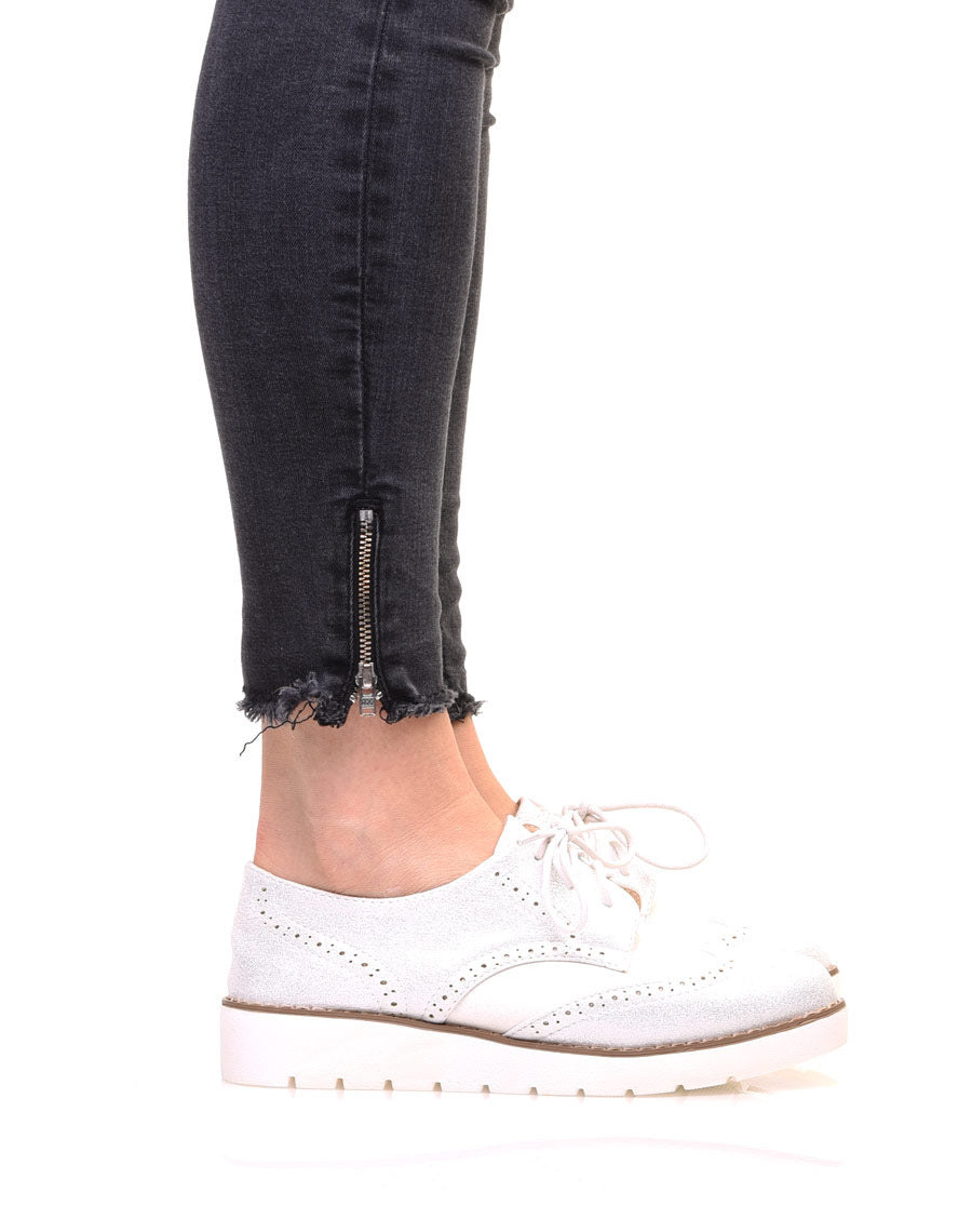 Derbies bi matières blanches à semelles compensées