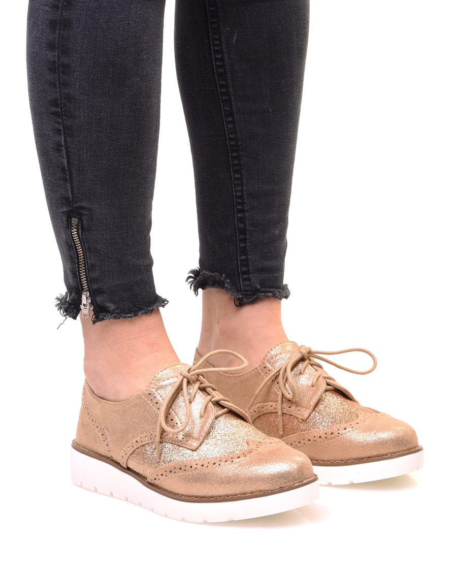 Derbies bi matières champagne à semelles compensées