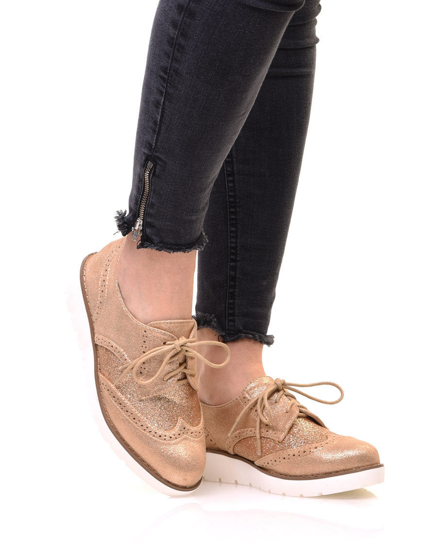 Derbies bi matières champagne à semelles compensées