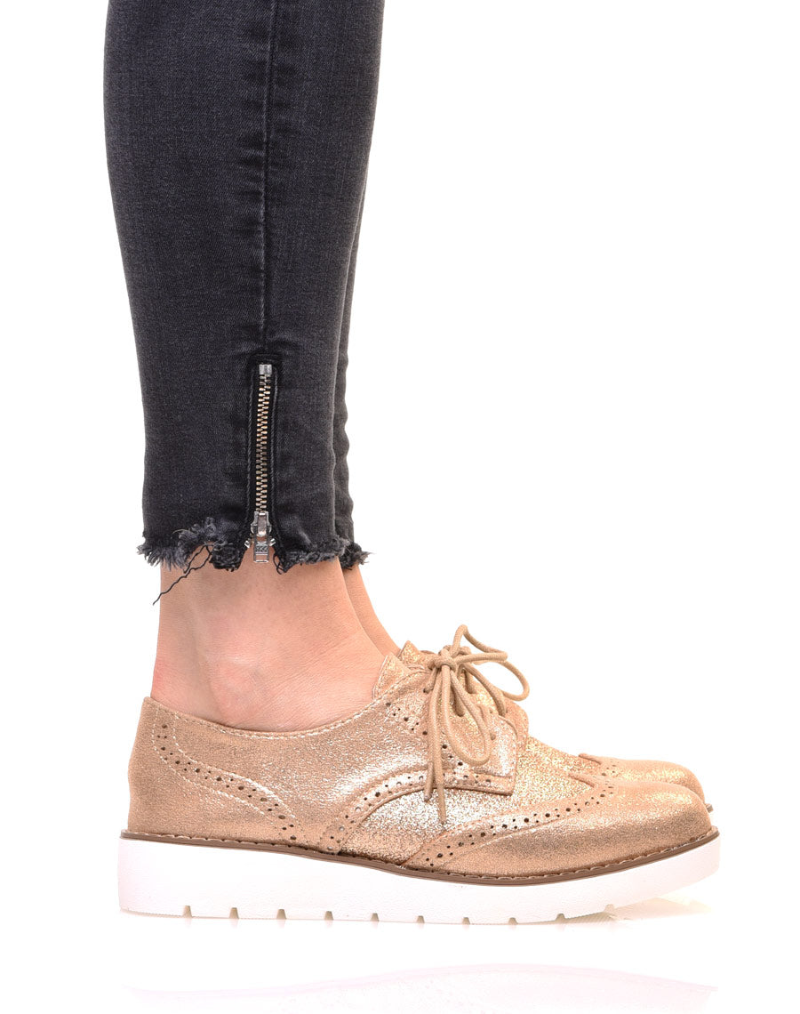 Derbies bi matières champagne à semelles compensées