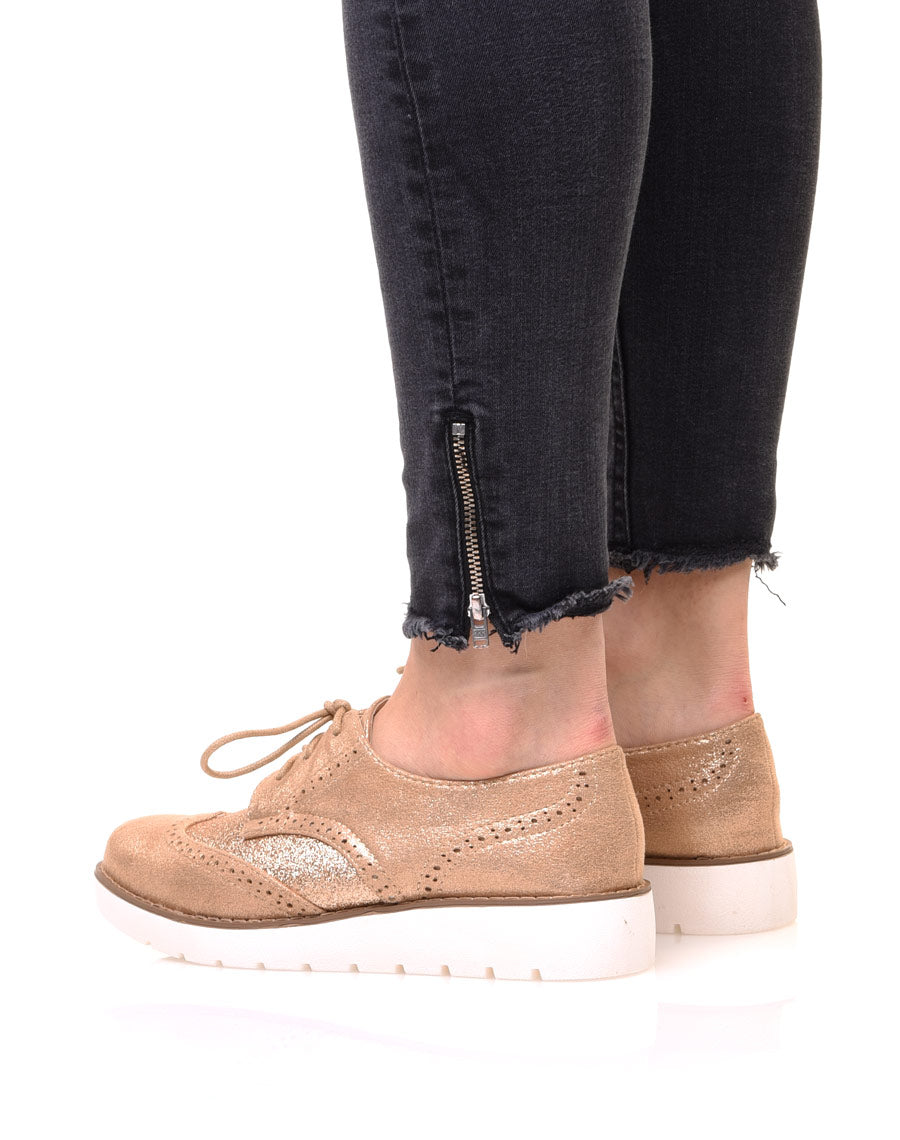 Derbies bi matières champagne à semelles compensées